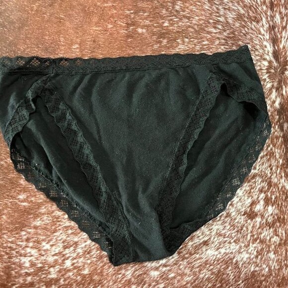 Natori Soft Stretch Lace Trim Brief Underwear Black Cotton Medium - Picture 5 of 8
